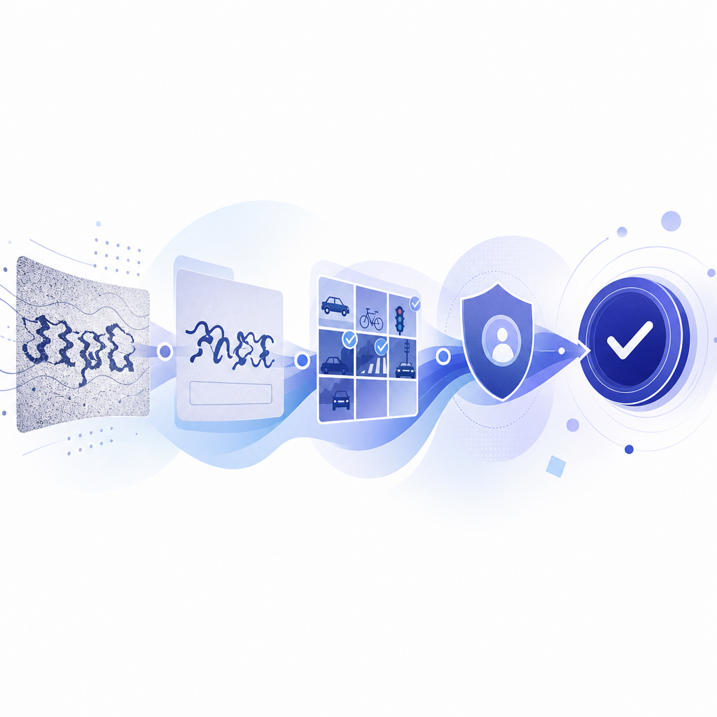 abstract timeline of CAPTCHA evolution from text tests to token validation
