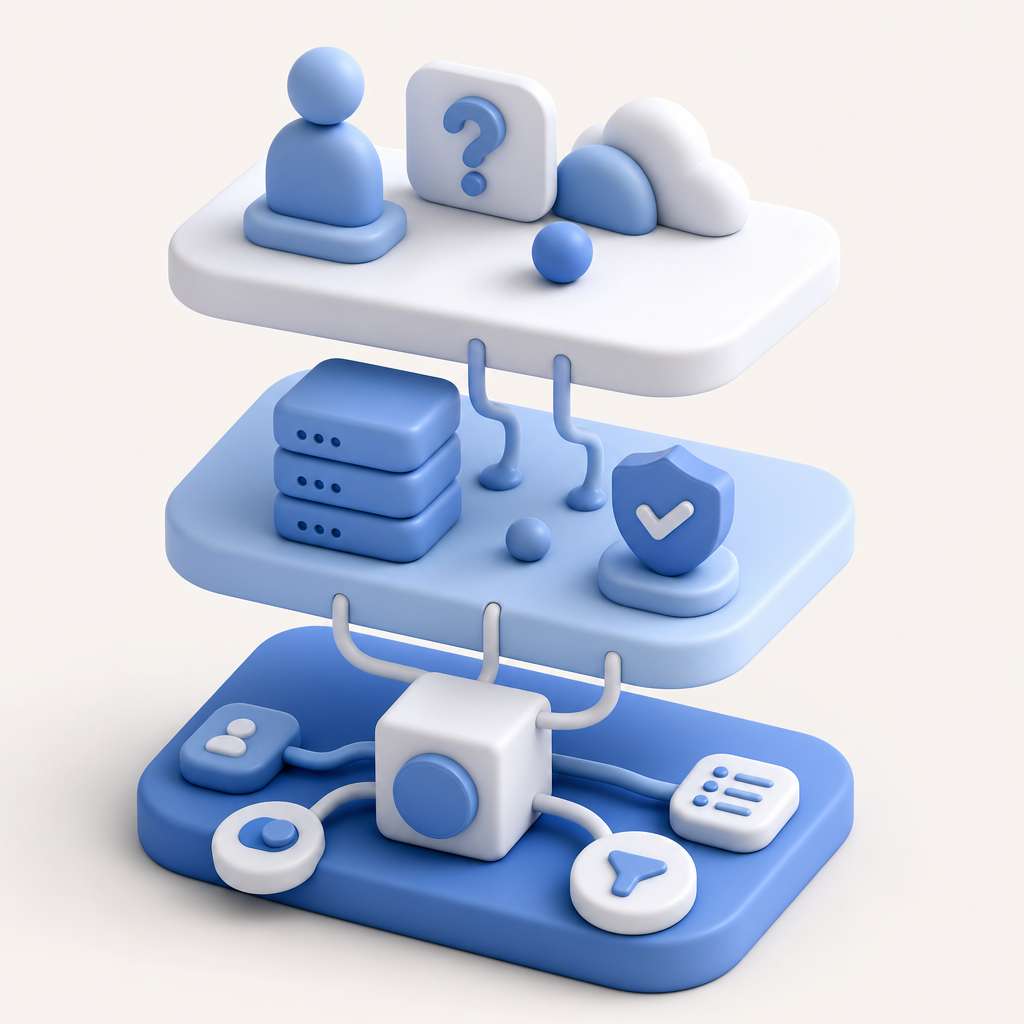 abstract layered architecture showing client challenge, server validation, and p