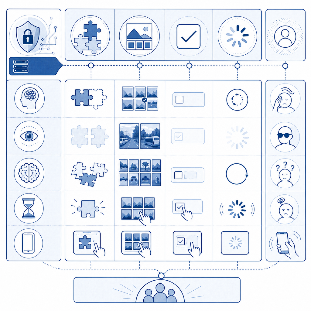 flowchart comparing different captcha providers and typical user challenges