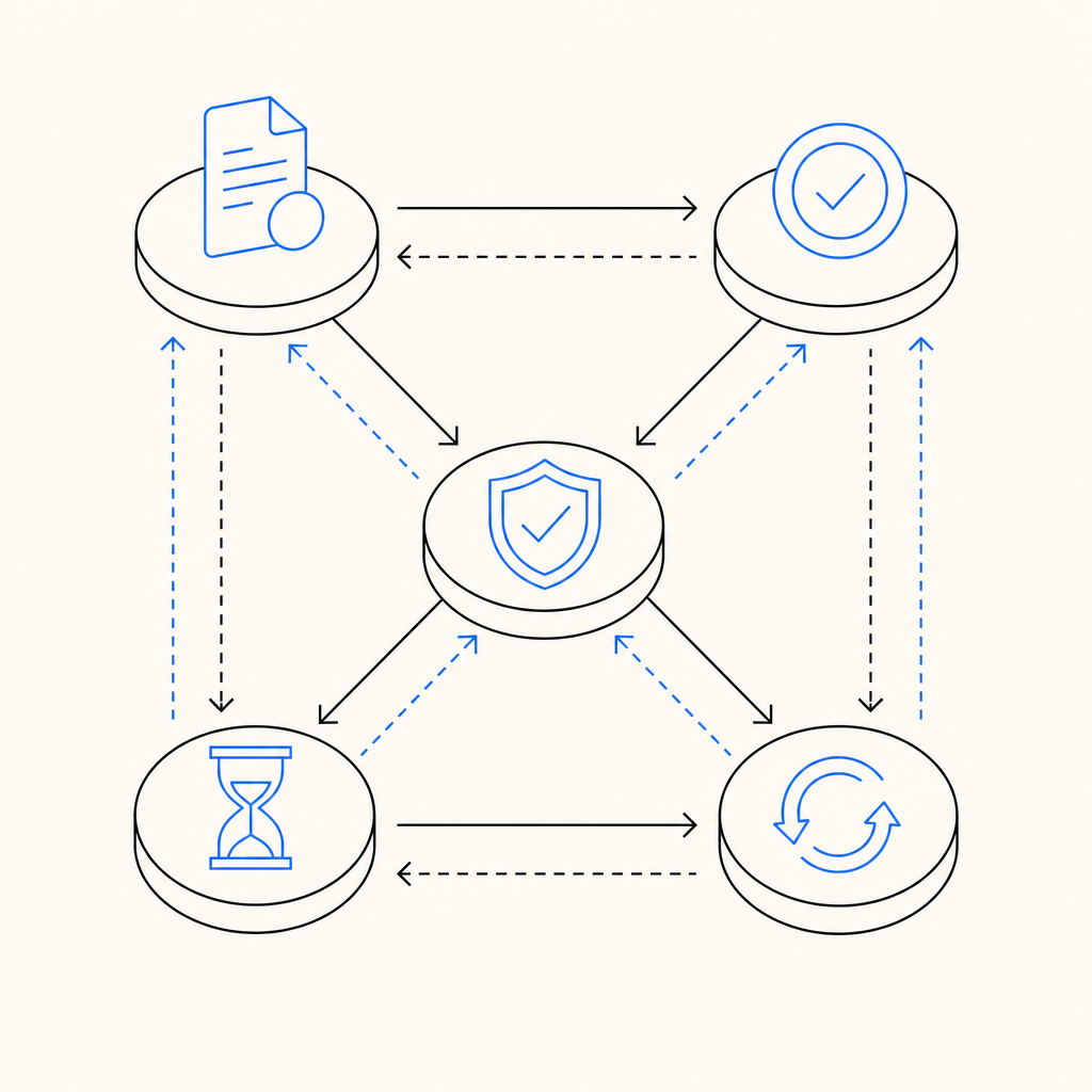 abstract state machine showing issued, solved, validated, expired, and retry sta