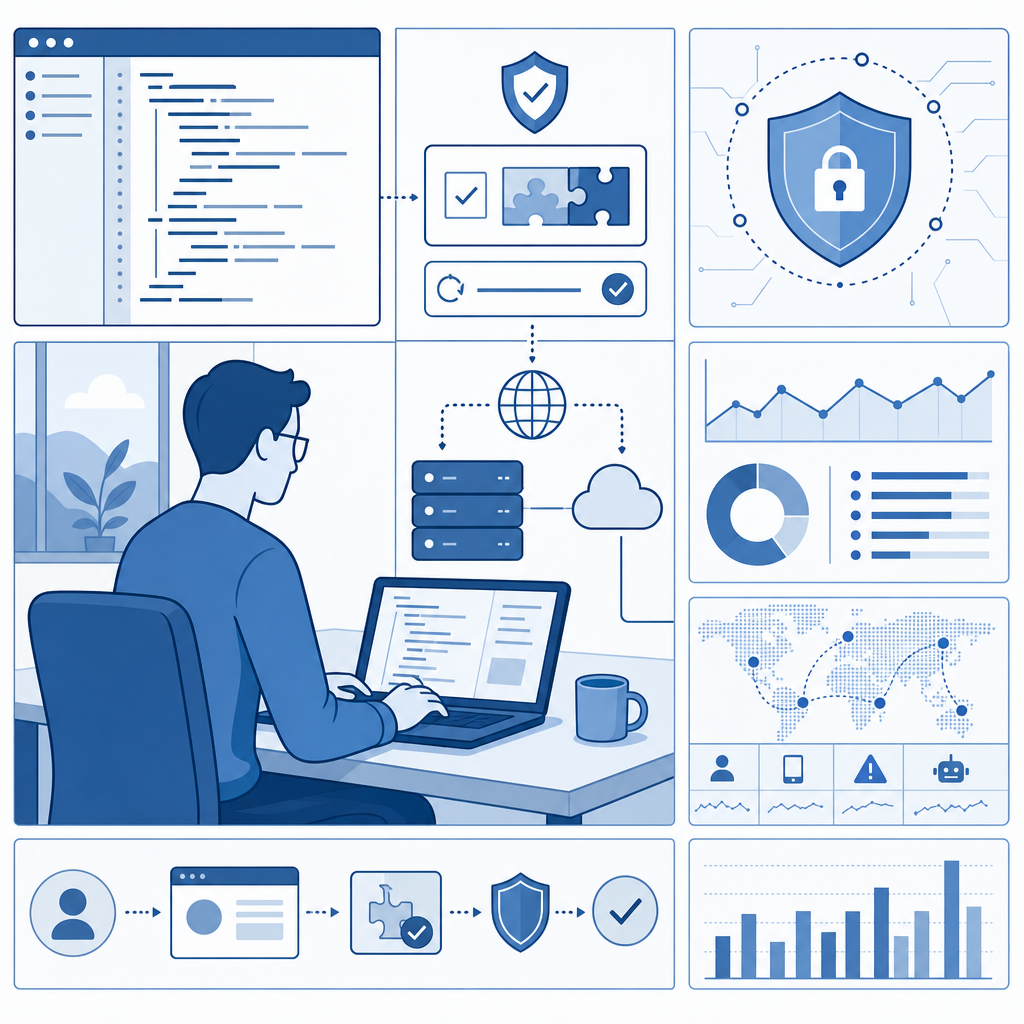 remote developer working with captcha integration code and security analytics