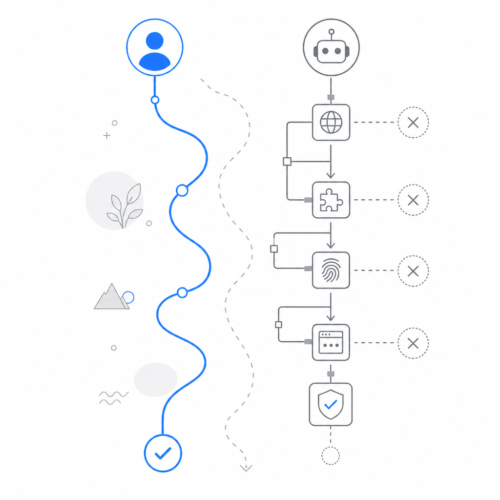 abstract flow of human user path versus bot detection checks