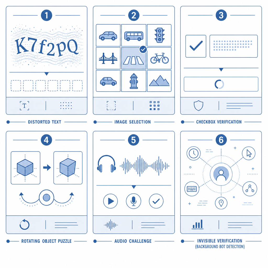 conceptual diagram comparing CAPTCHA challenge types