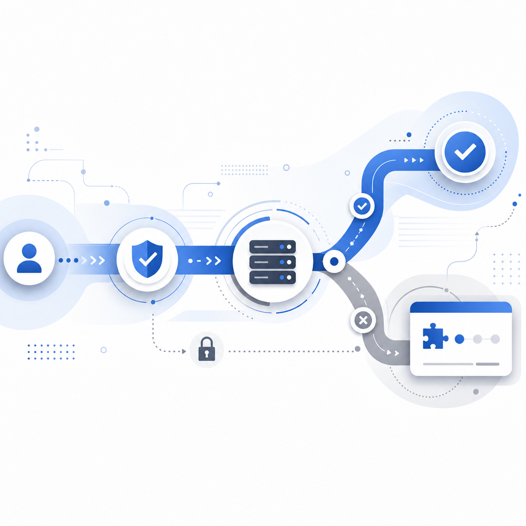 abstract flow showing request, verification token, server validation, and condit