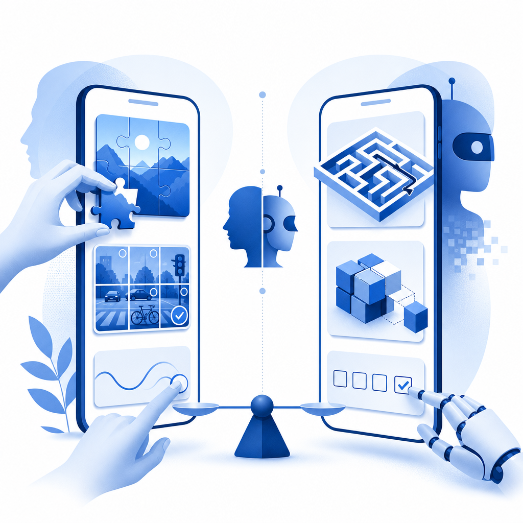 conceptual visualization comparing CAPTCHA solutions on mobile devices