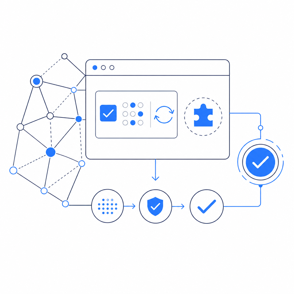 abstract network and browser integration illustrating smooth CAPTCHA validation