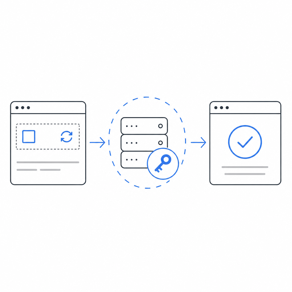 flowchart of captcha request, token issue, validation response