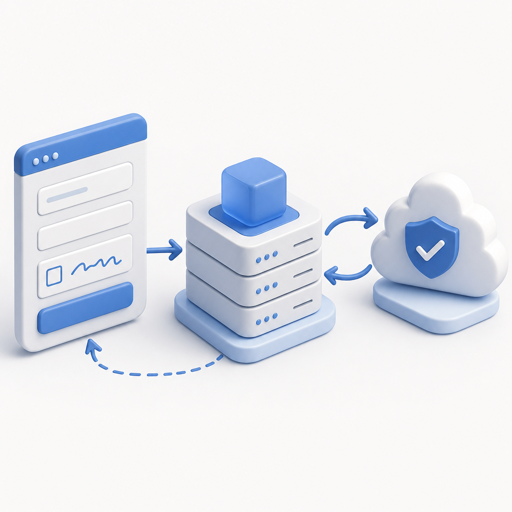 diagram showing Laravel backend, frontend form, and captcha API interaction