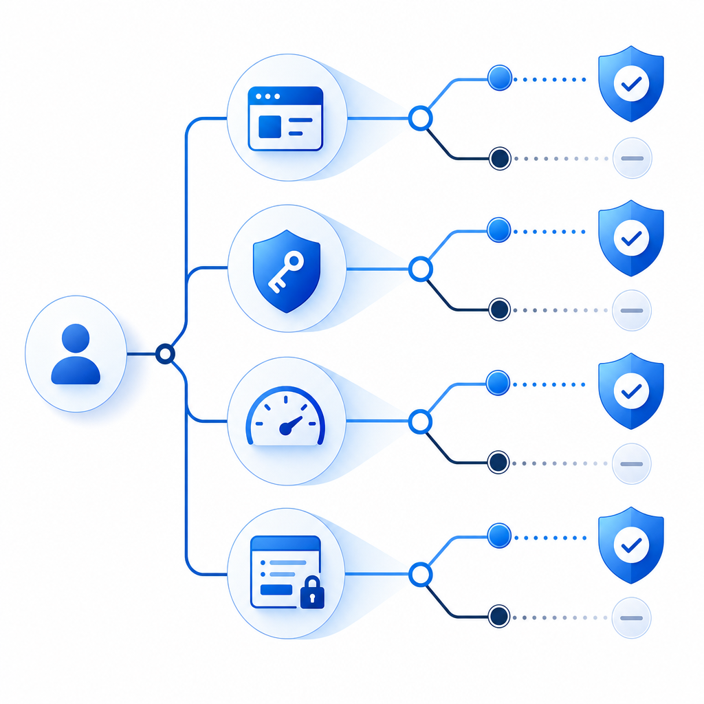 abstract decision tree comparing widget, token validation, rate limit, and form 