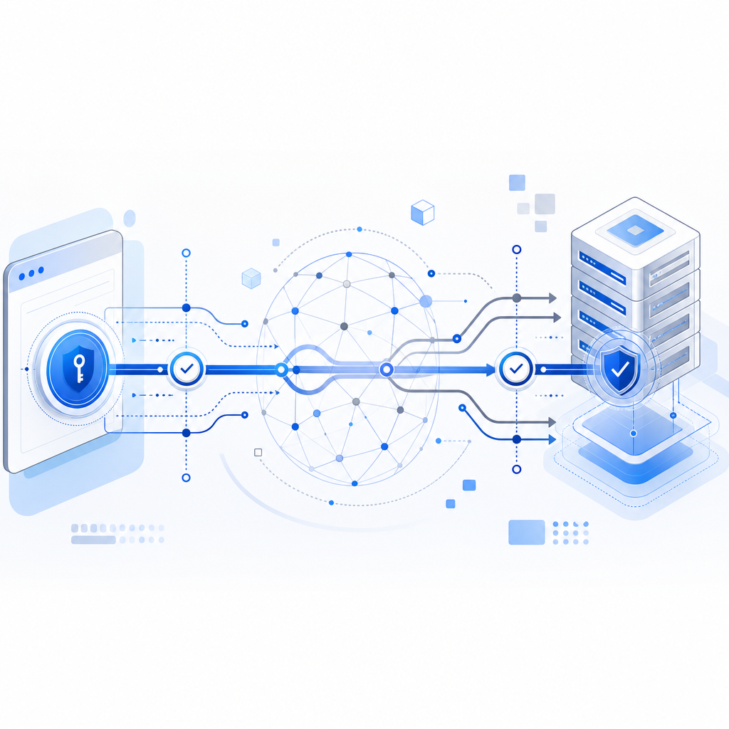 abstract flow of client token, network, and server validation checkpoints