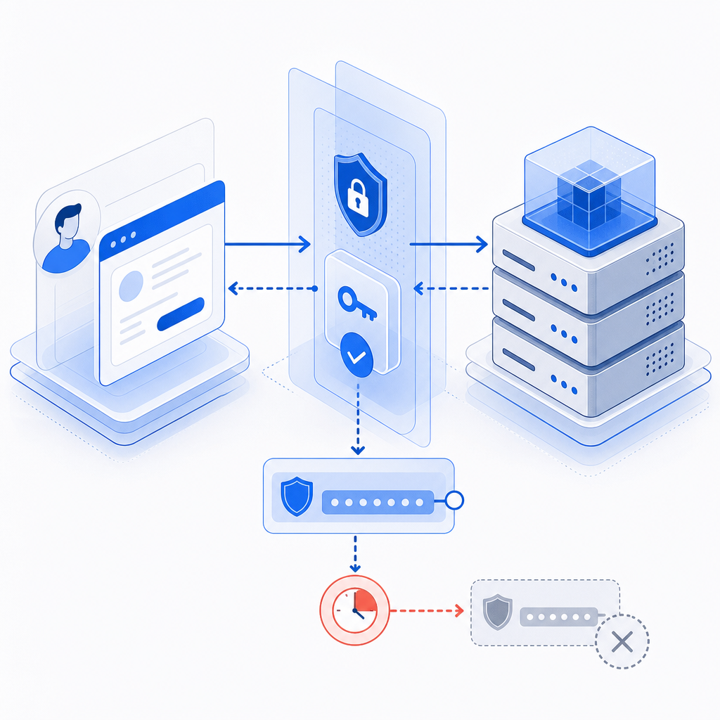 layered validation diagram showing client, backend, and token expiry