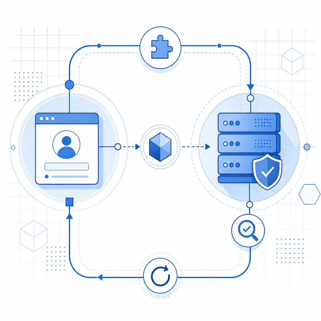 abstract flow diagram of client challenge, token return, and server-side validat