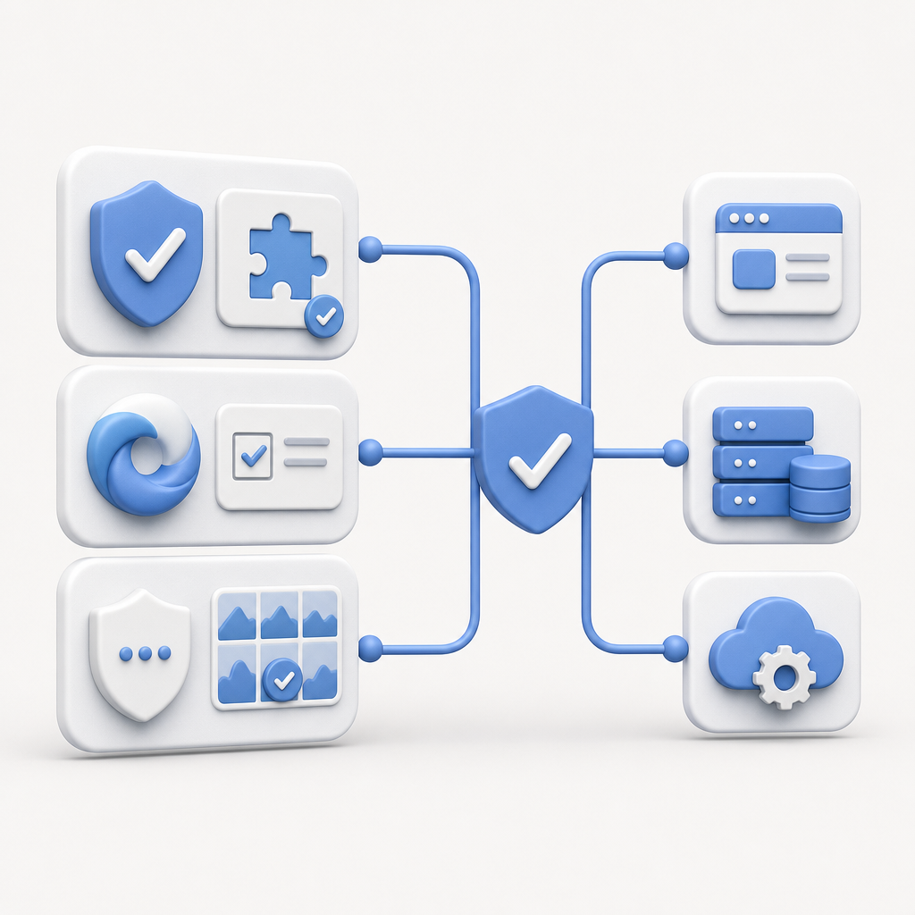 side-by-side icons or block representations of CAPTCHA services and integration 