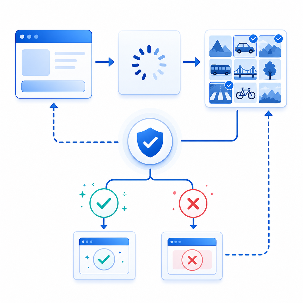 flowchart representing CAPTCHA loading and validation lifecycles