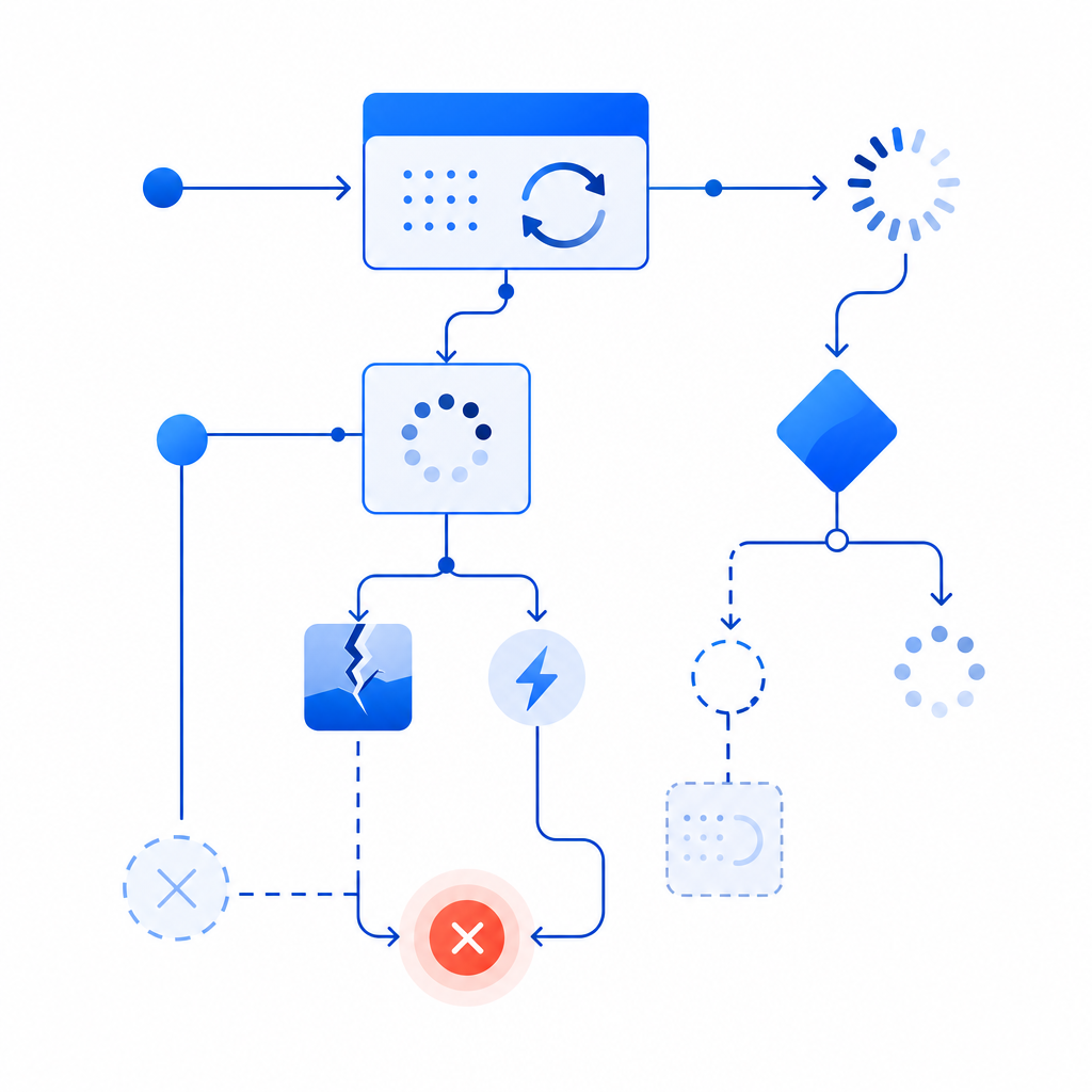 abstract flowchart of captcha loading and failure points