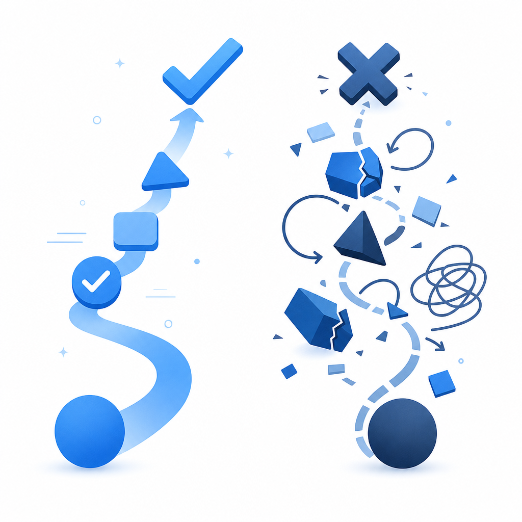 conceptual illustration comparing smooth vs failed CAPTCHA user flow