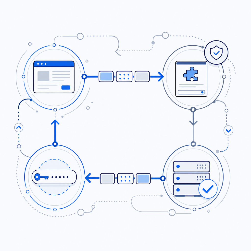 abstract flow of client load, challenge render, token return, server validation