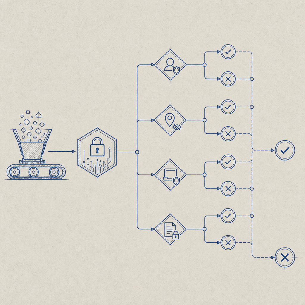 abstract decision tree from loader to token validation with branching privacy ch
