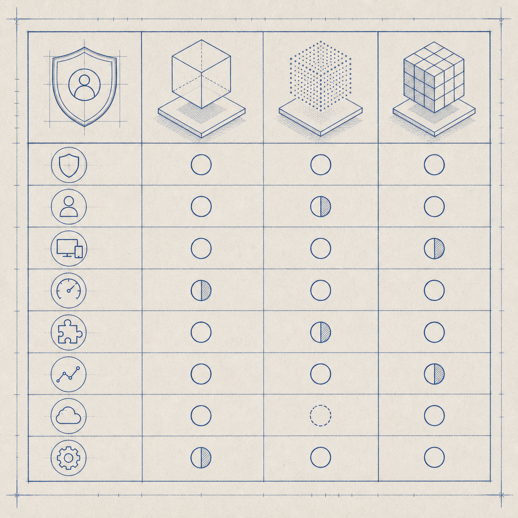 abstract diagram showing comparison of captcha SDK features in a table